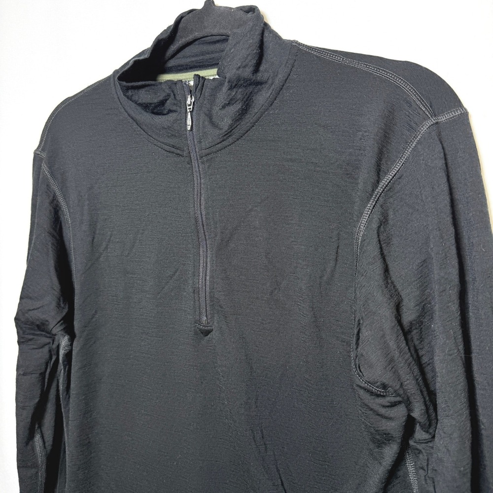 Smartwool Mens M Black 100% Merino Wool 1/4 Zip Base Layer Pullover Top